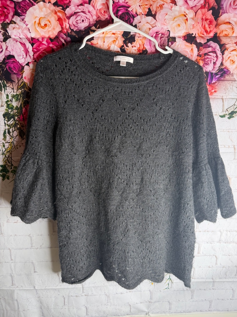 LC Lauren Conrad Dark Gray Scoop Neck Bell Sleeve Sweater